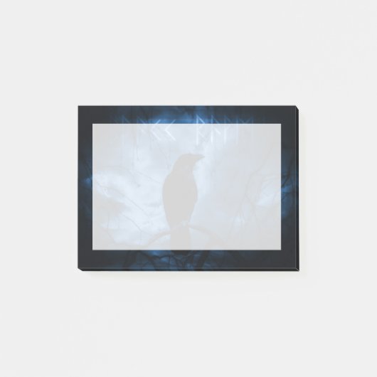 Black Crow mit Runen Dark Goth Style Post-it Klebezettel (Vorderseite)