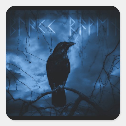 Black Crow mit Runen Dark Goth Style Quadratischer Aufkleber (Vorderseite)