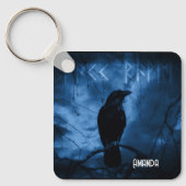 Black Crow mit Runen Dark Goth Style Schlüsselanhänger (Vorderseite)