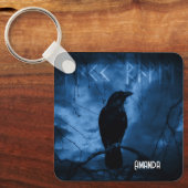 Black Crow mit Runen Dark Goth Style Schlüsselanhänger (Vorderseite)
