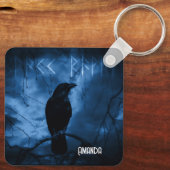 Black Crow mit Runen Dark Goth Style Schlüsselanhänger (Rückseite)