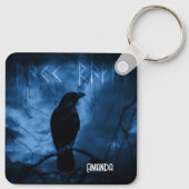 Black Crow mit Runen Dark Goth Style Schlüsselanhänger (Rückseite)