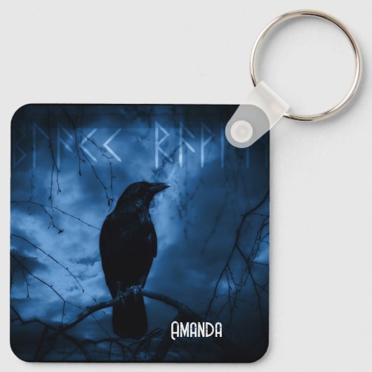 Black Crow mit Runen Dark Goth Style Schlüsselanhänger (Rückseite)
