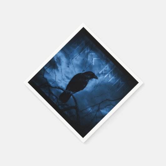 Black Crow mit Runen Dark Goth Style Serviette (Ecke)
