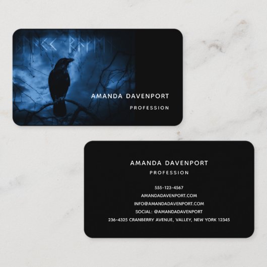 Black Crow mit Runen Dark Goth Style Visitenkarte (Vorne/Hinten)