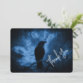 Black Crow mit Runes Dark Goth Style Vielen Dank Dankeskarte (Stehend Vorderseite)