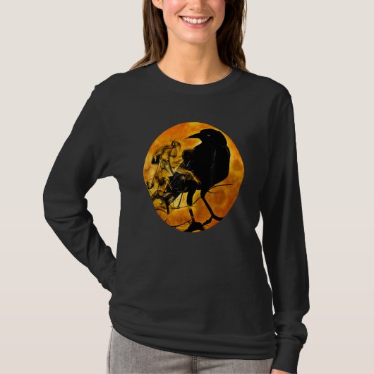 Black Crow Raven Bird & Specter Against Orange Ful T-Shirt (Vorderseite)