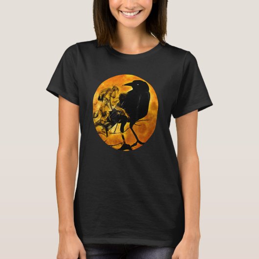 Black Crow Raven Bird & Specter Against Orange Ful T-Shirt (Vorderseite)