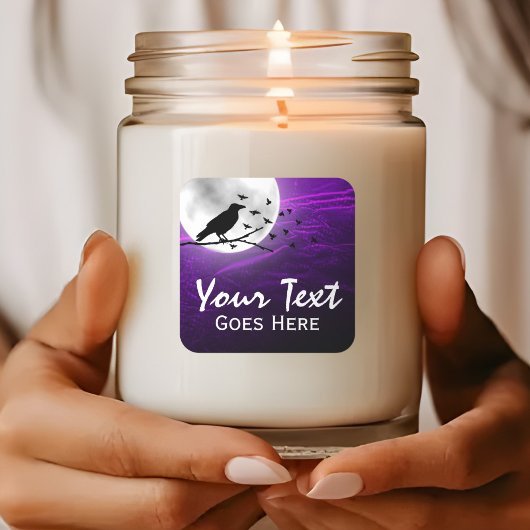 Black Crow Raven Silhouette auf Moon Edgy Gothic Quadratischer Aufkleber