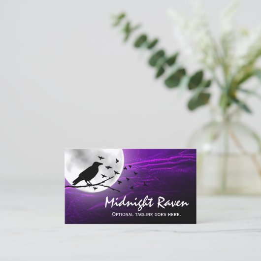 Black Crow Raven Silhouette auf Moon Edgy Gothic Visitenkarte (Stehend Vorderseite)