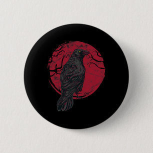 Black Crow Witchcraft Occult Gothic Creepy Hallowe Button