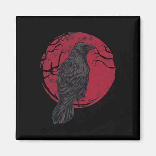 Black Crow Witchcraft Occult Gothic Creepy Hallowe Magnet (Vorne)