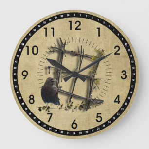 Black Crow & Zaun - runde Wall-Uhr Große Wanduhr