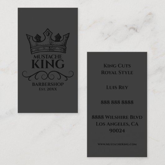 Black Crown King Mustache Barbershop Business Card Visitenkarte (Vorne/Hinten)