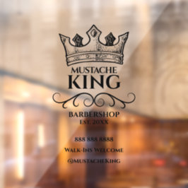 Black Crown King Mustache Barbershop Business Fensteraufkleber