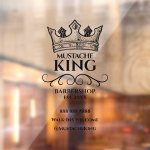 Black Crown King Mustache Barbershop Business Fensteraufkleber