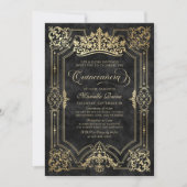 Black Crown Tiara Elegante Quinceanera Einladung (Vorderseite)