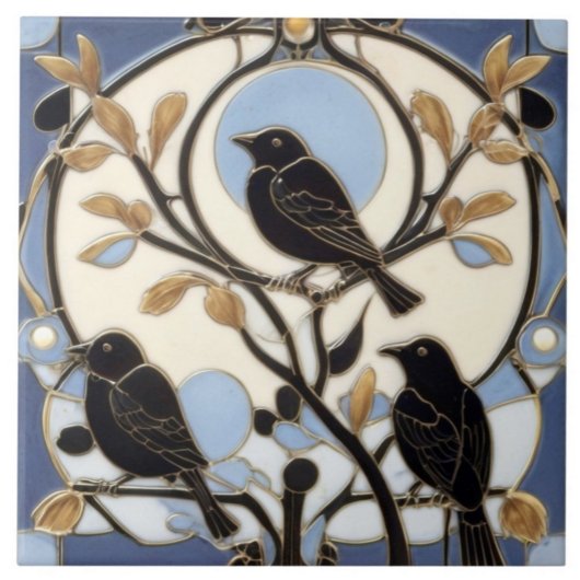 Black Crows Art Nouveau Birds Art Deco Bird Fliese