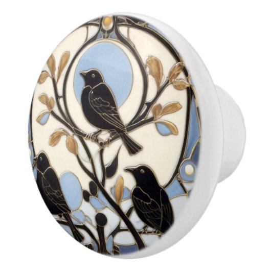 Black Crows Art Nouveau Birds Art Deco Bird Keramikknauf (Rechts)