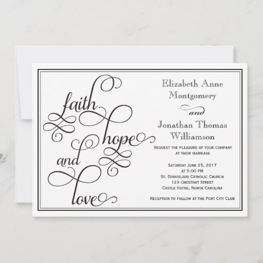 Black Curly Script Faith Hope & Liebe Wedding Card Einladung (Vorderseite)