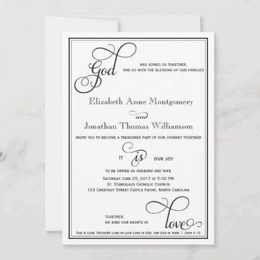 Black Curly Script God is Liebe Christlich Wedding Einladung (Vorderseite)