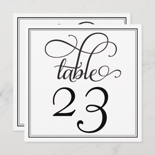 Black Curly Script-Tischnummer Einladung (Vorne/Hinten)