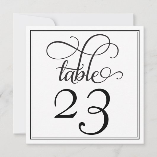 Black Curly Script-Tischnummer Einladung (Vorderseite)
