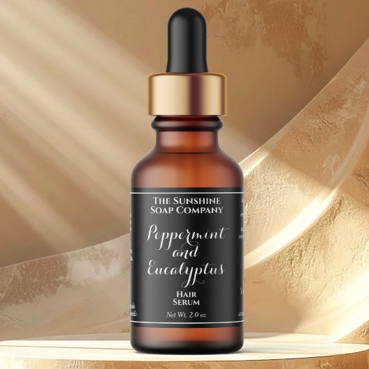 Black curly text cosmetics dropper bottle label  adressaufkleber