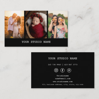 Black Custom 3 Foto Fotograf Business Card Visitenkarte