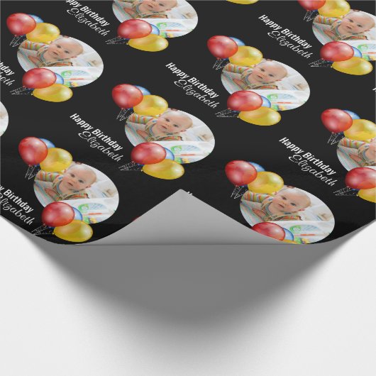Black Custom Birthday Balloon Geschenkpapier (Ecke)