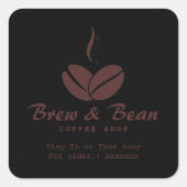 Black Custom coffee shop logo square sticker (Vorderseite)