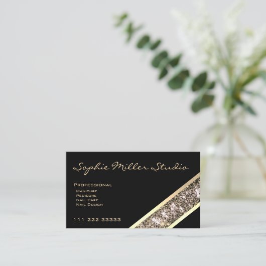 Black Custom Foto oder Logo Gold Glitzer Kosmetik Visitenkarte (Stehend Vorderseite)