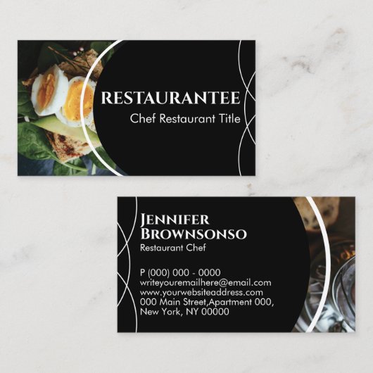 Black Custom Foto Restaurant Kochen Koch Visitenkarte (Vorne/Hinten)