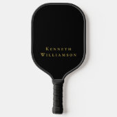 Black Custom Gold Name Minimalist Modern Men Pickleball Schläger (Rückseite)