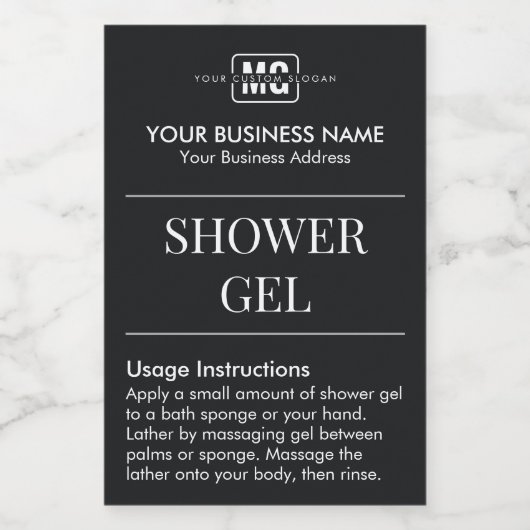 Black Custom Monogram Guest Room Duschgel Labels Lebensmitteletikett (Einzelnes Label)