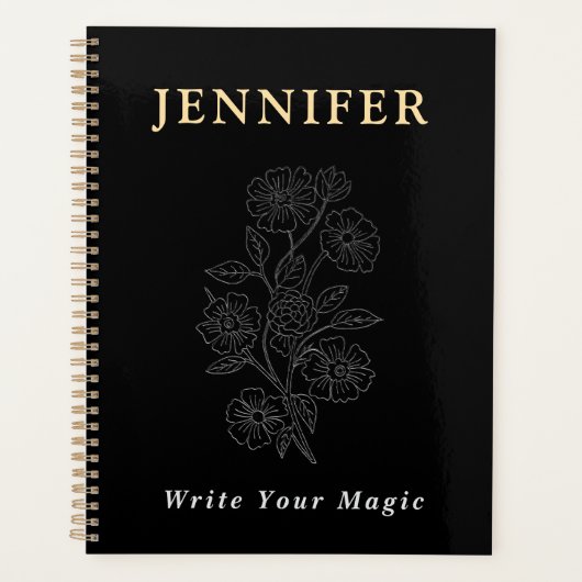 Black Custom Name Notebook – Sleek & Stylish Planer (Vorderseite)