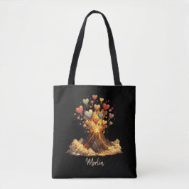 Black Custom Name Volcano Hearts Tote Bag Tasche