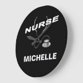 BLACK Custom Nurse Name Große Wanduhr (Winkel)