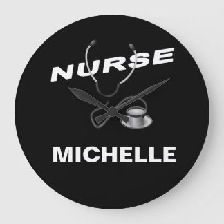BLACK Custom Nurse Name Große Wanduhr