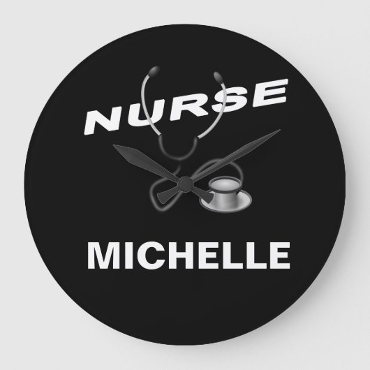 BLACK Custom Nurse Name Große Wanduhr (Vorderseite)