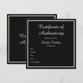 Black Customizable Certificate of Authenticity Mitteilungskarte (Vorne/Hinten)
