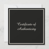 Black Customizable Certificate of Authenticity Mitteilungskarte (Rückseite)
