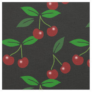 Black Customizable Classic Cherry Fruit and Leaf Stoff