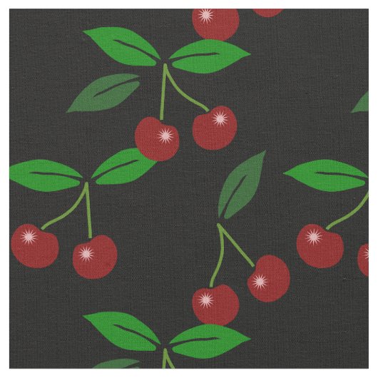 Black Customizable Classic Cherry Fruit and Leaf Stoff (Nahaufnahme)