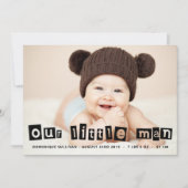 Black Cut-out Typografie Baby Boy Foto Birth Ankündigung (Vorderseite)