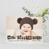 Black Cut-out Typografie Baby Boy Foto Birth Ankündigung (Stehend Vorderseite)