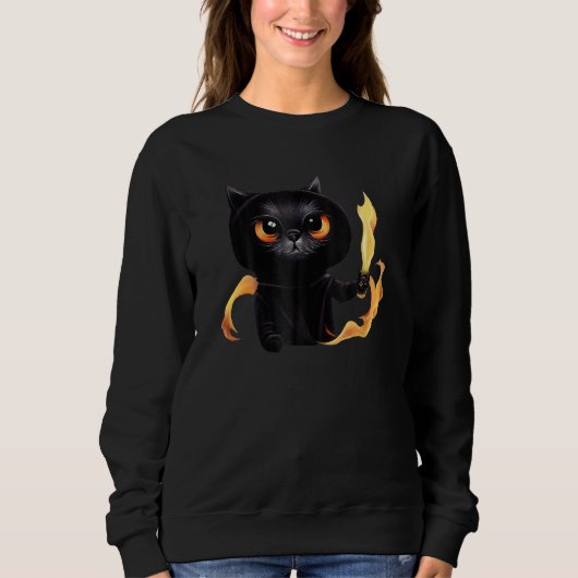 Black Cute Cat Wizard With Power Of Fire For Anima Sweatshirt (Vorderseite)