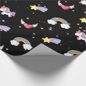 Black Cute Rainbow Unicorn Star Magical Geschenkpapier (Ecke)