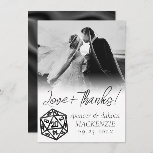 Black D20 Crit | Tabletop Gamer Dice Wedding Foto Dankeskarte (Vorne/Hinten)