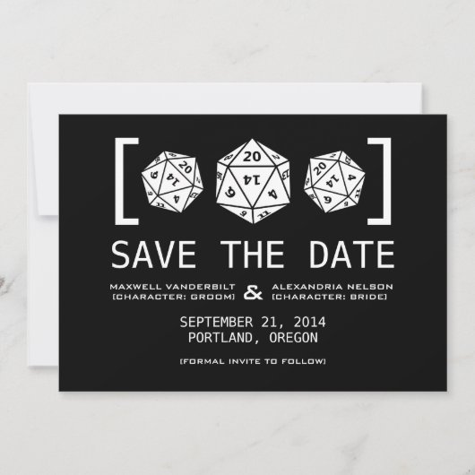 Black D20 Dice Gamer lädt Save the Date ein (Vorderseite)